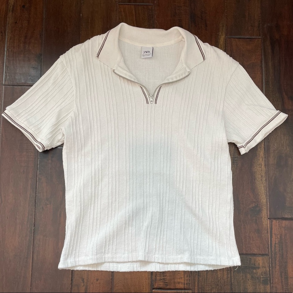 White Zara Polo, Quarter Zip, Knit, Brown details
